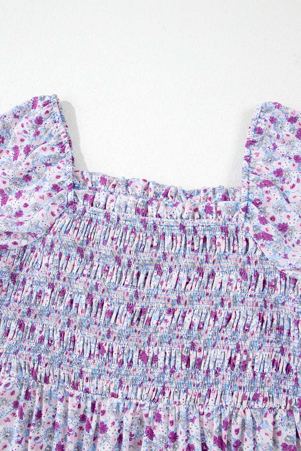 Purple Floral Short Bubble Sleeve Smocked High Waist Maxi Dress 2d902be6b2ae7c18-_7