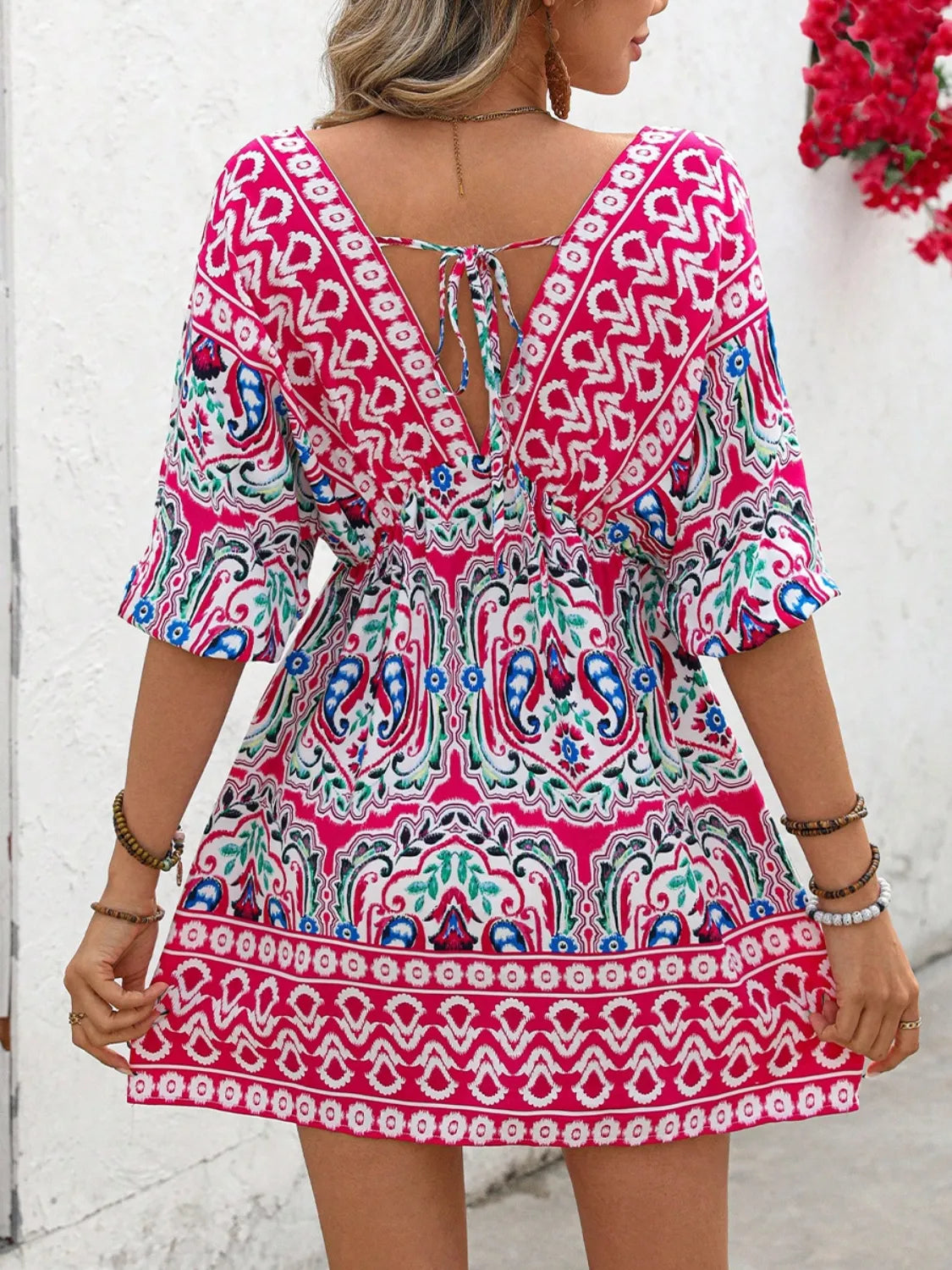 Printed Tie Back Half Sleeve Mini Dress 2db6d82a-b361-4a45-815d-dcd8d8222c50-Max-Origin