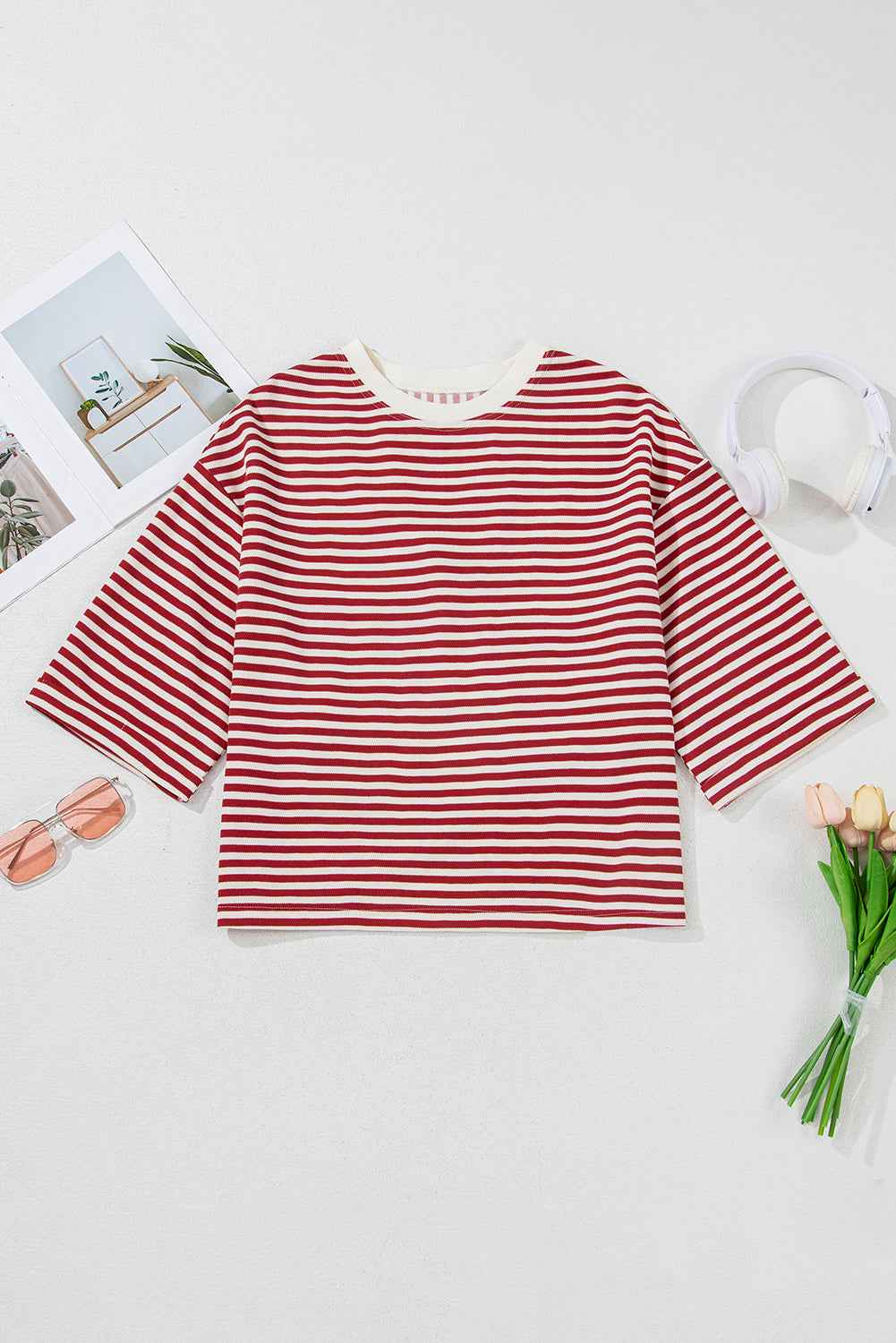 Red Striped Bowknot Backless T-Shirt 2dda947635216b32