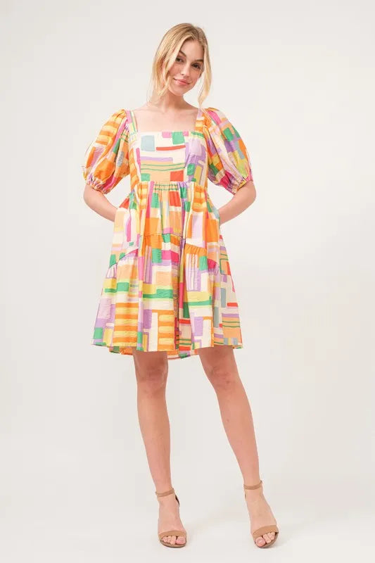 And The Why Square Neck Puff Sleeve Geo Printed Mini Dress 2e377483510e4de7aaa0ecf4e93a10e4-Max-Origin