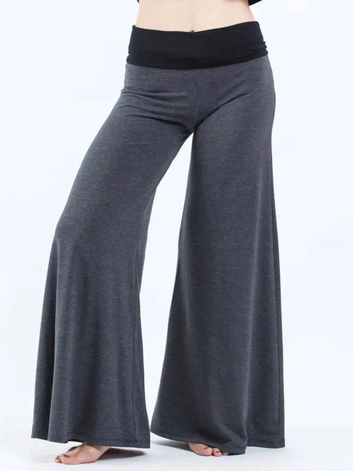 High Waisted Wide Leg Yoga Pants with Contrast Waistband 2e5c1941-cfc8-4f66-b504-204db25c682b-Max-Origin