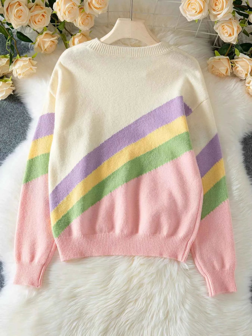 Rainbow Stripe Drop Shoulder Sweater 2e5d9ad6-d780-4a18-a7d1-523575a9b015-Max-Origin