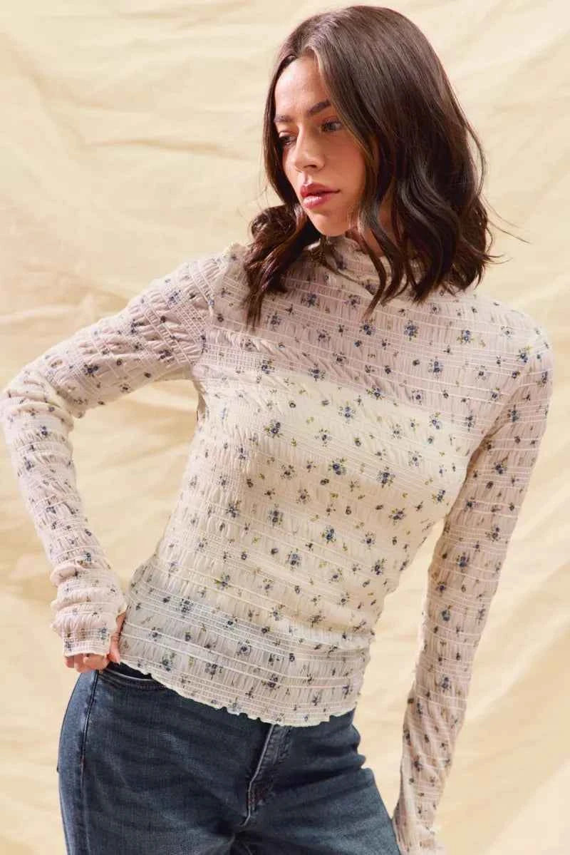 SO ME Floral Print Textured Long Sleeve Knit Top IVORY 2e7f72f520eb49d88eca5823ec1d00e0-Max-Origin