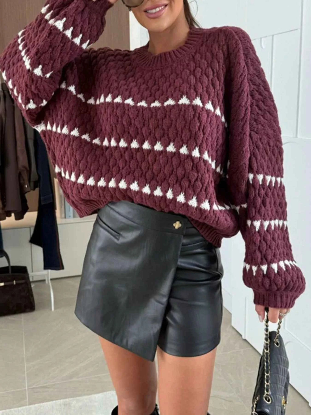 Chunky Knit Striped Sweater with Balloon Sleeves 2e8f37b6-7b3b-42c0-94f8-1b7416b818cf-Max-Origin