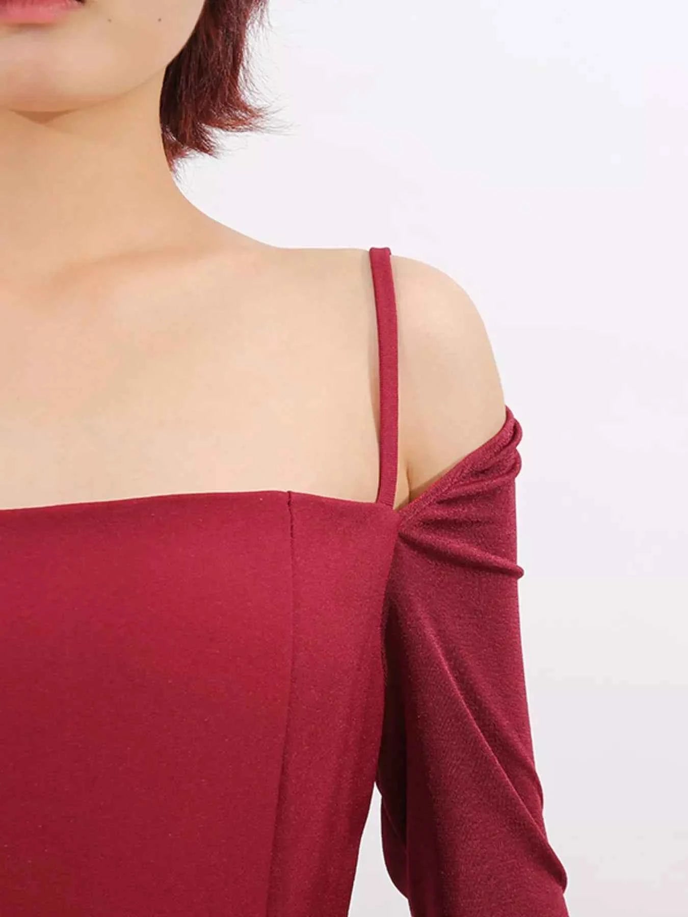 Slit Spaghetti Strap Long Sleeve Dress 2eac5f9bf9f8463e8ab9f6df1bbf7970-Max-Origin