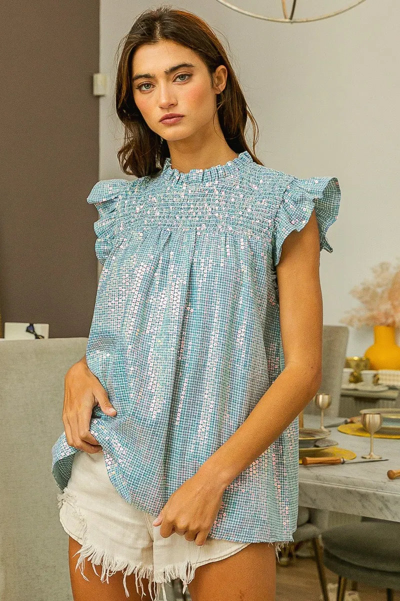 BiBi Clear Sequin All-over Gingham Smocked Top 2eaf04837d0e4325ba47a3c52c428ce7-Max-Origin