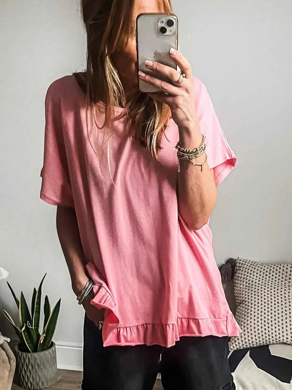 Ruffle Hem Round Neck Relaxed T-Shirt 2ebc000d-8762-4531-86aa-5625e2e6f124-Max-Origin