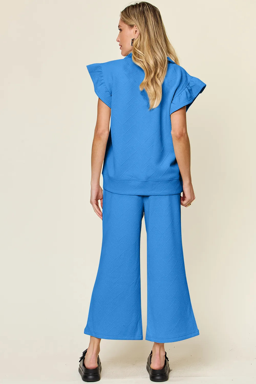 Double Take Texture Ruffle Short Sleeve Top and Drawstring Wide Leg Pants Set 2ed4fc3e-a420-4a17-ab6e-61e78760d28d-Max
