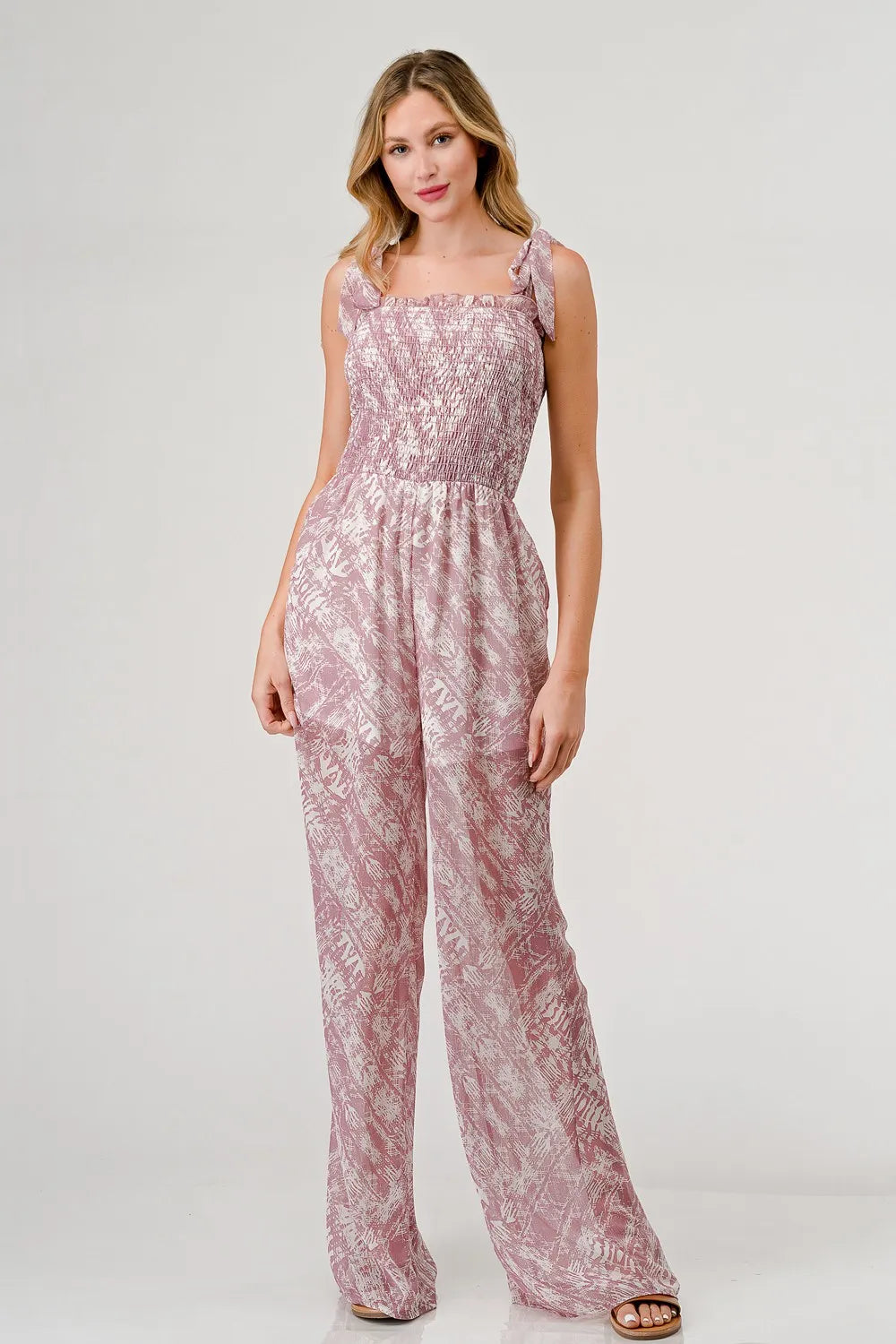 GeeGee Printed Tie Shoulder Wide Leg Jumpsuit Mauve 2f1d89e5-b639-4e07-a1f3-f174abff66fa-Max