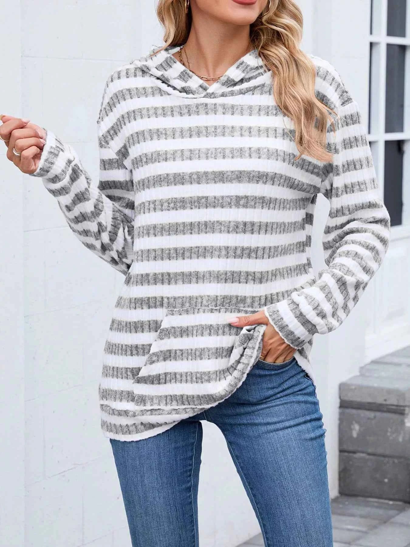 Striped Dropped Shoulder Hoodie Light Gray Stripes 2fa5b84b-2f68-4a57-8b6c-70b7b60949d7-Max-Origin