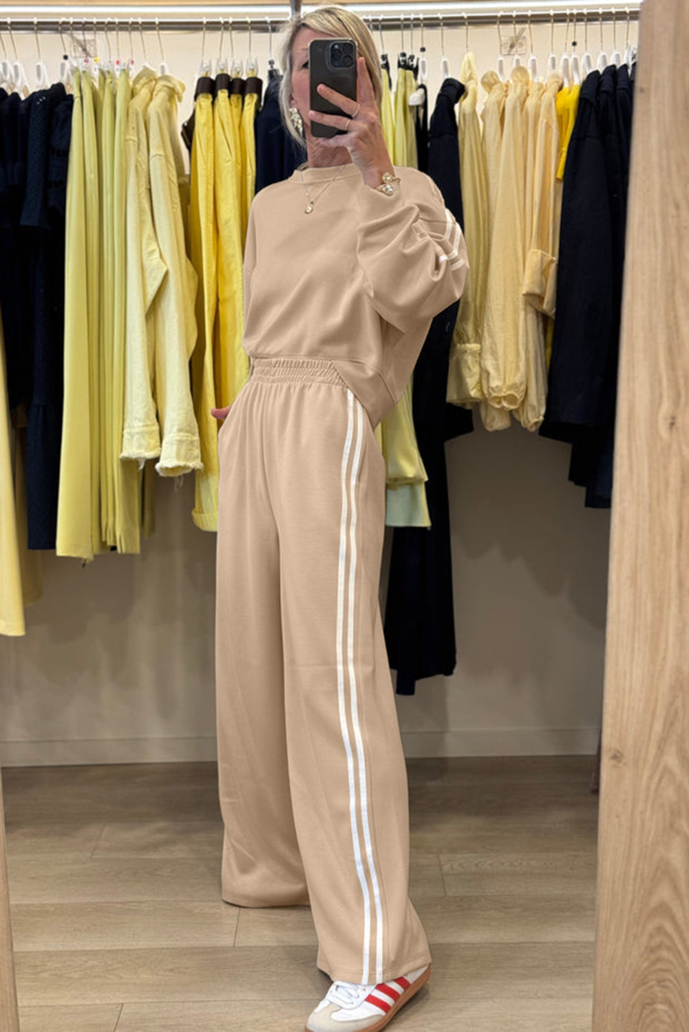 Dirty Blue Varsity Striped Detail Cropped Pullover Wide Leg Pants 2pcs Outfit 2faef9215934b686
