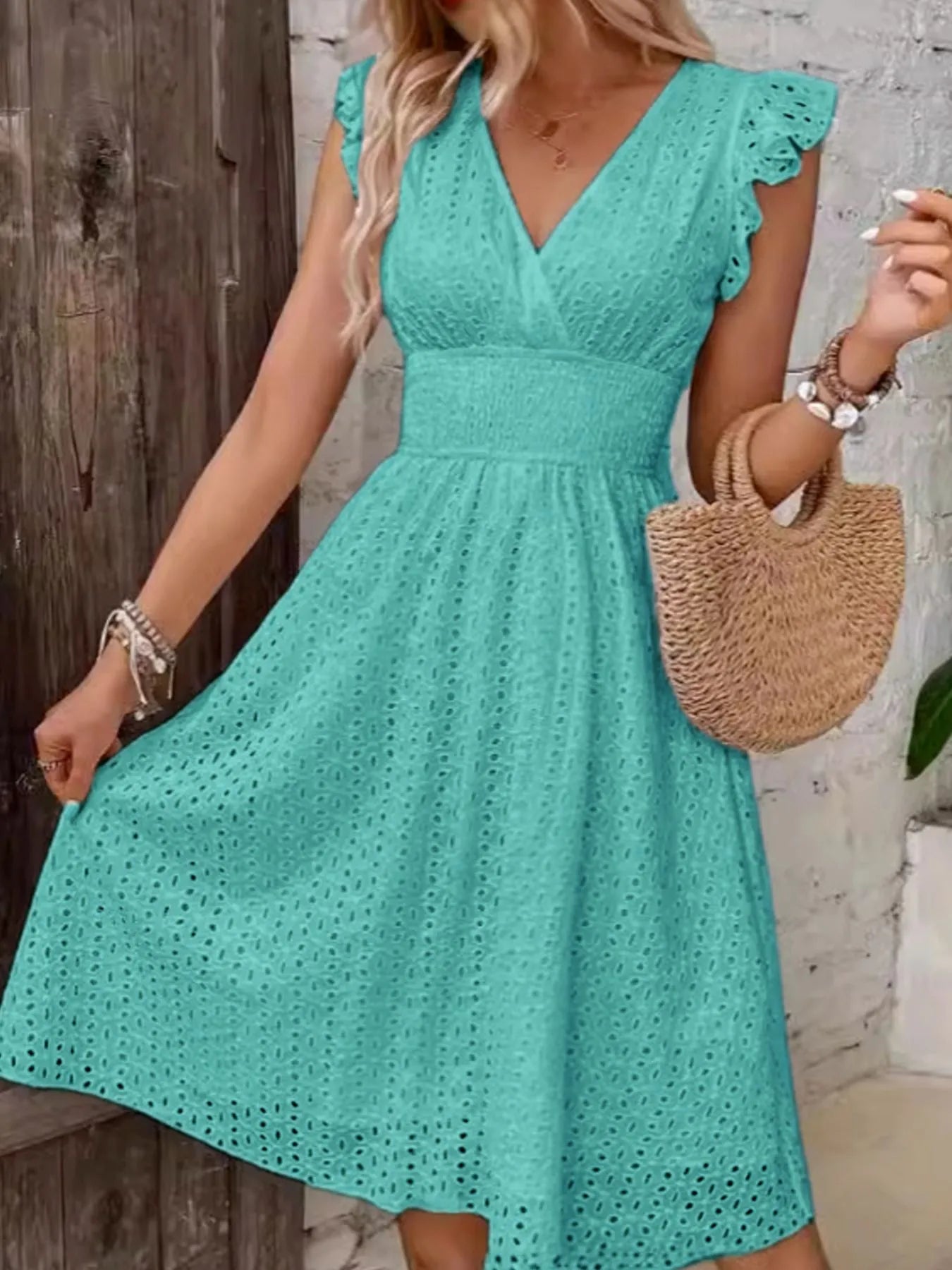 Eyelet Ruffled Cap Sleeve Mini Dress 2fd46d01-8a15-4bb0-bc09-e5147ecb2a0e-Max-Origin