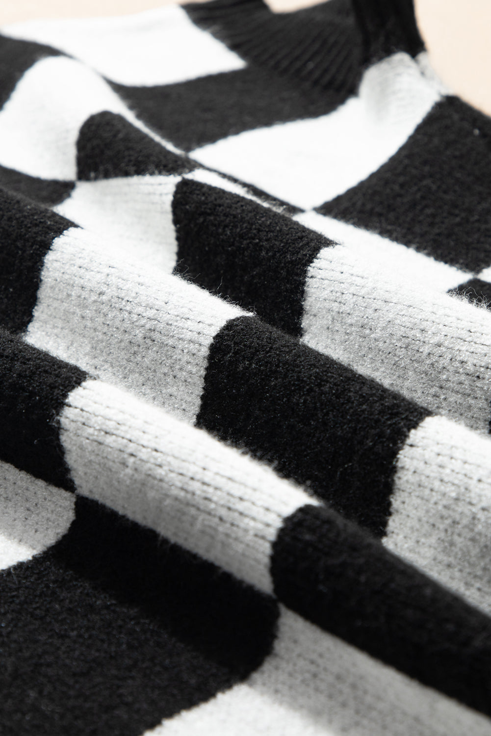 Light French Beige Checkered Knit Dolman Short Sleeve Sweater 2fe1fd90edd02484