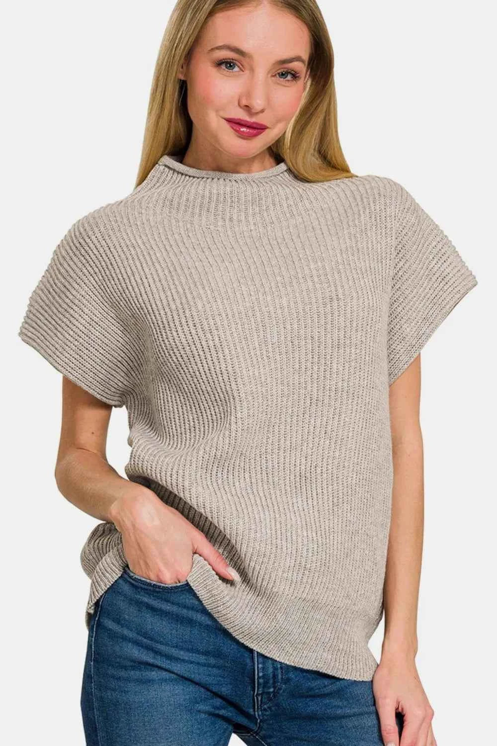 Zenana Short Sleeve Mock Neck Sweater 2fe4bed4-7db5-43f8-8366-cd808b169a68-Max