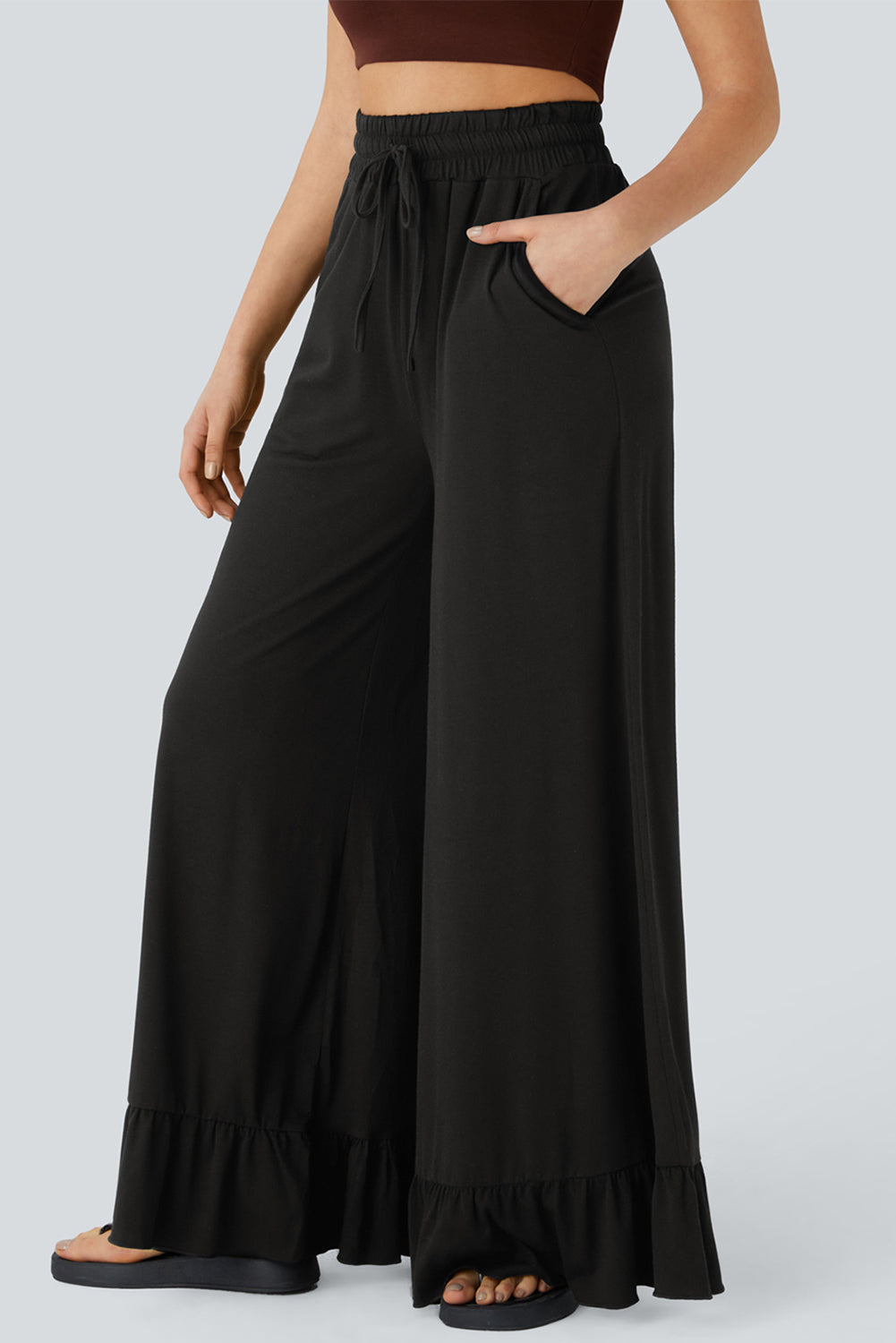 Dune Solid Color Ruffle Hem Wide Leg Pants 2fe52d7181f25a8d