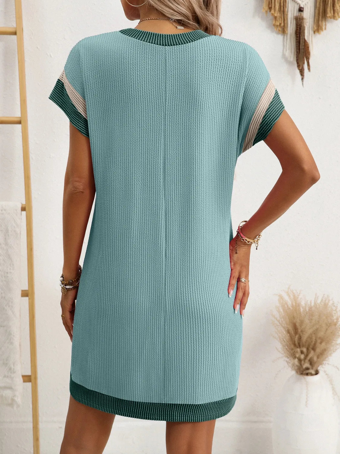 Round Neck Short Sleeve Mini Dress 2ff78005-4737-43e3-b004-e706127a3df7-Max-Origin