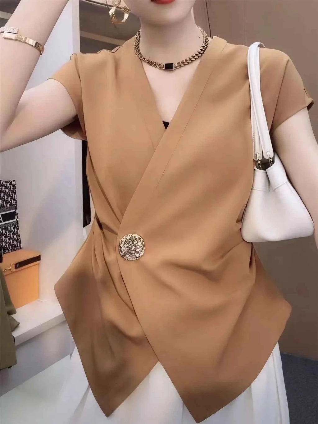 Plus Size Wrap Front Blouse with Decorative Button Detail 30095874-d10e-41b9-9107-0bf2586bda9c-Max-Origin