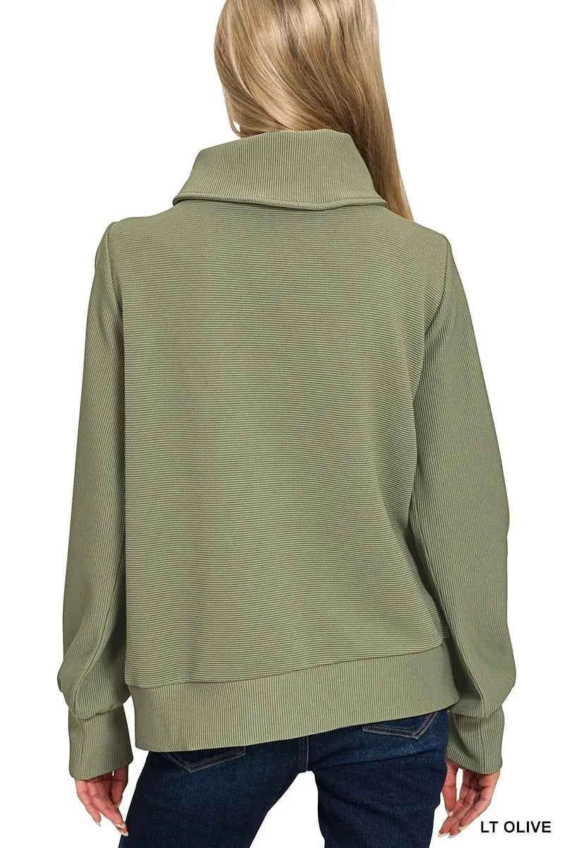 Zenana Ribbed High Neck Half Zip Pullover & Pants Set 30356050888148ce92a995ce056fd124-Max-Origin