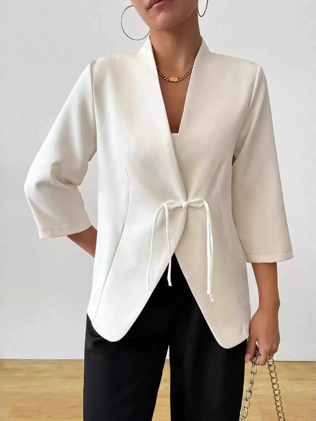 Three-Quarter Sleeves Blazer Milky White 3065ba492f3144f6a15e8eb655b10e45-Max-Origin