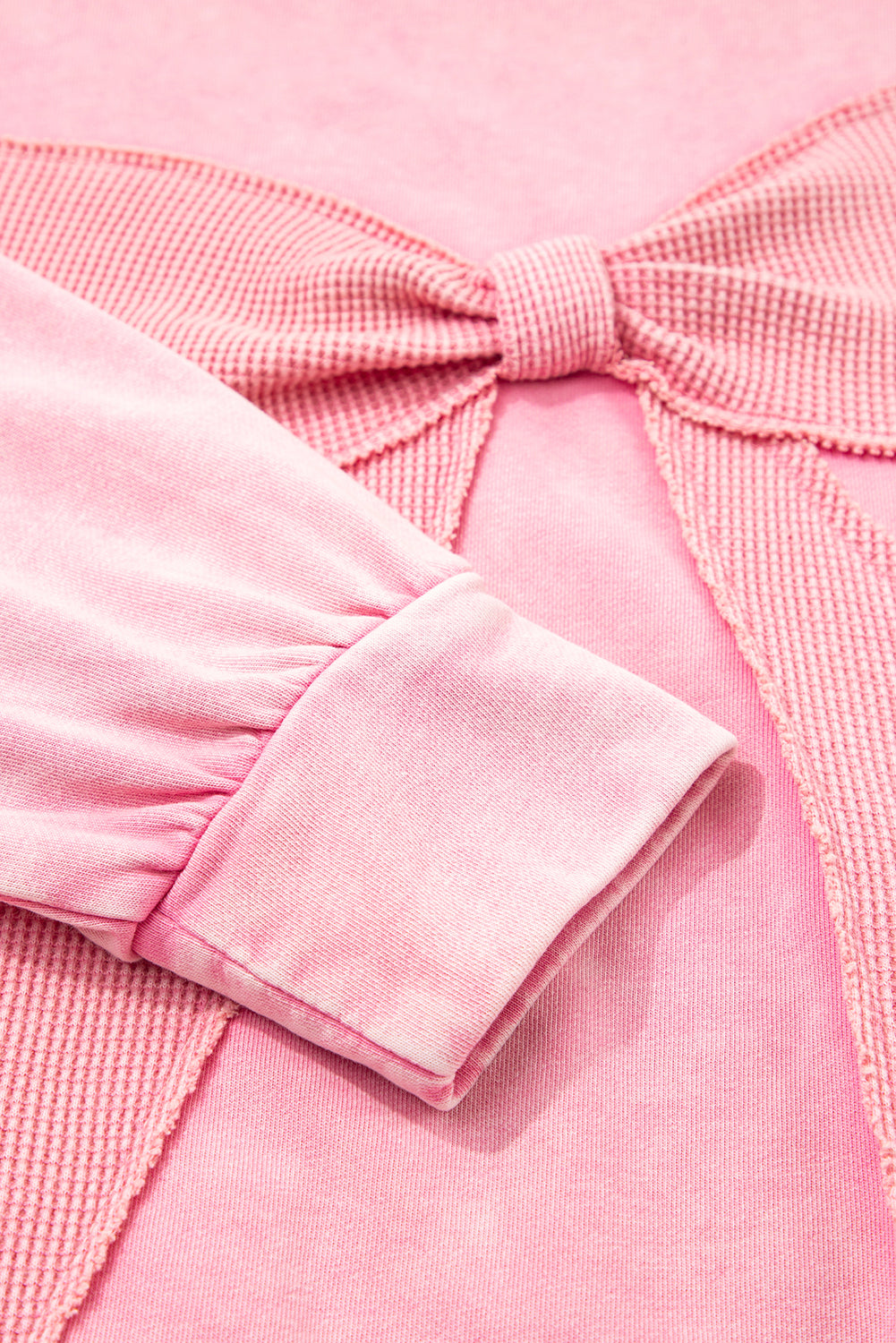 Bright Pink Mineral Wash Waffle Bow Patched Pullover Sweatshirt 306f621e52ec88be