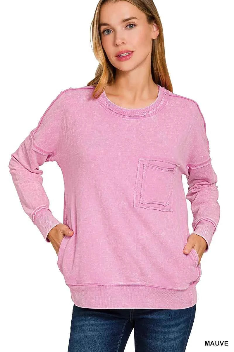Zenana French Terry Washed Raw Edge Front Pocket Pullover MAUVE 3072e334b124497da8c9421860ccd879-Max-Origin