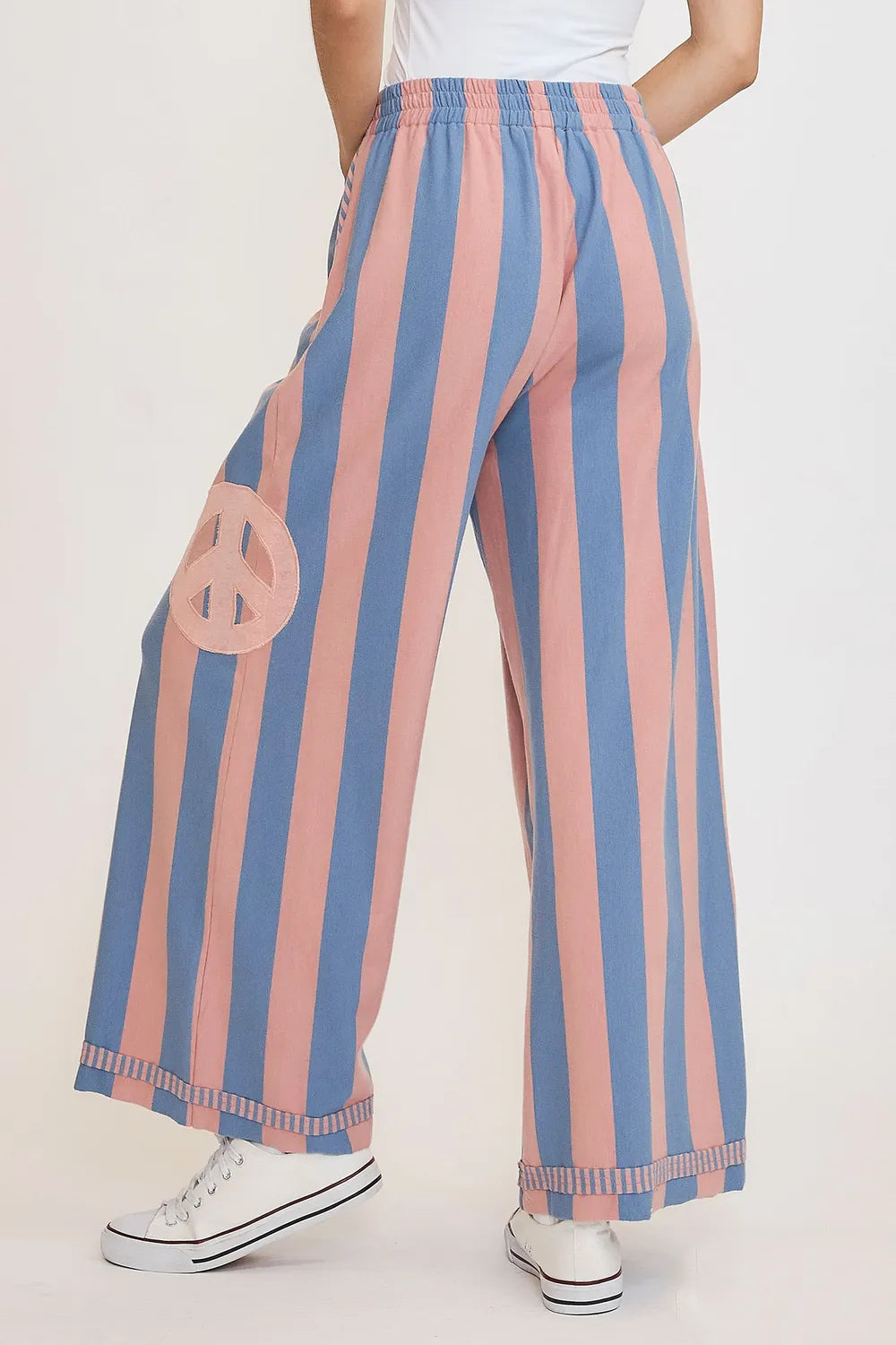 Umgee Peace Sign Patch Striped Wide Leg Pants 3085850c-38ec-4583-8a7c-a7750f3e6358-Max