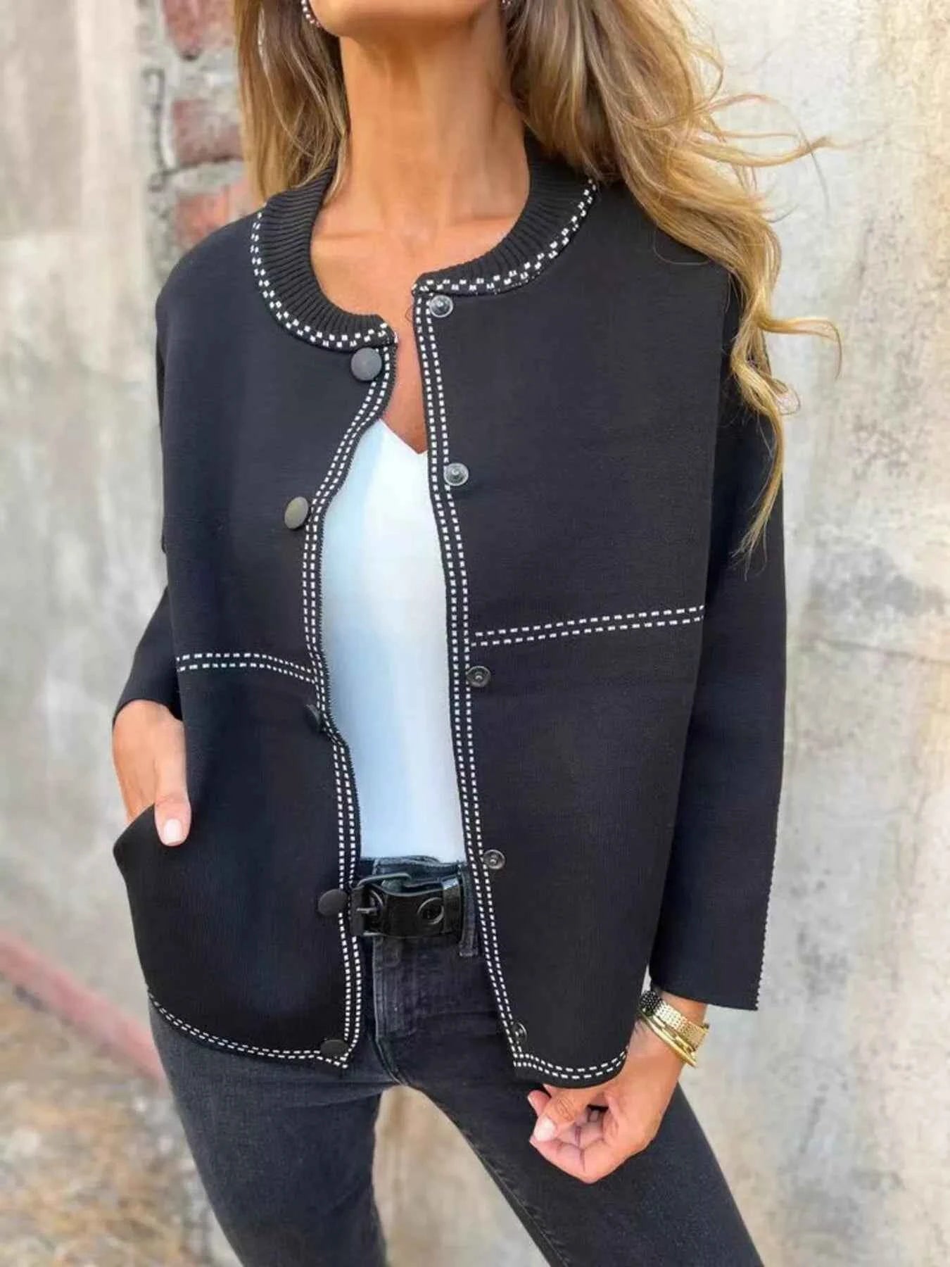 Full Size Button Up Long Sleeve Cardigan Plus Size Black 308ab3079bef400f8abc22551c19a287-Max-Origin