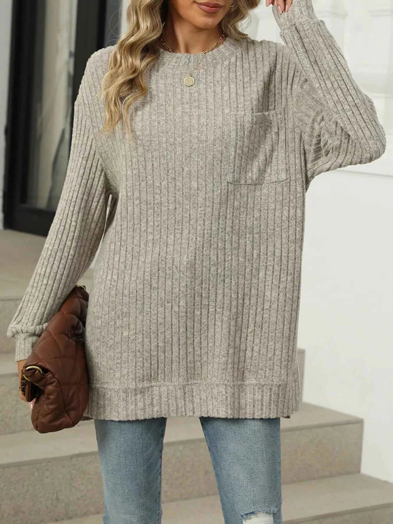 Ribbed Knit Round Neck Sweater 308b5de4-fc99-411e-afdf-3dd0d3780ac6-Max-Origin
