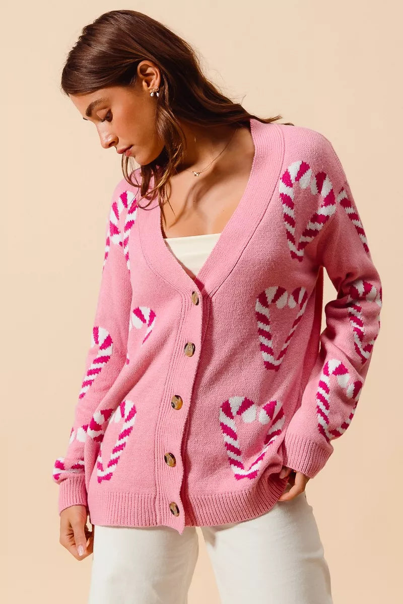 SO ME Christmas Candy Cane Button Front Sweater Cardigan 30a96b49b53f428e93999e855ae233b6-Max-Origin