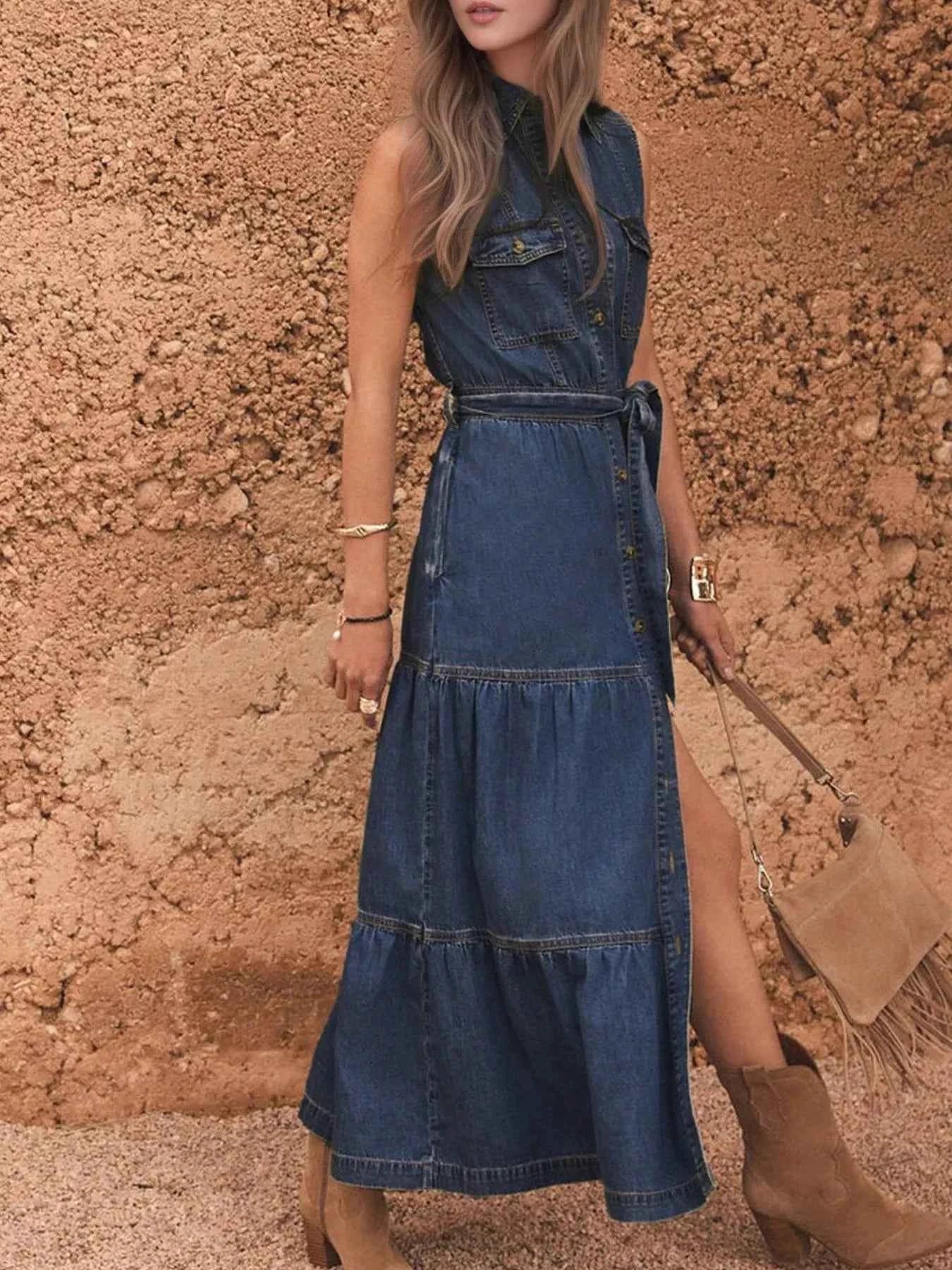 Button Front Sleeveless Denim Dress 30db03c8-ea7c-414c-bb14-8832ca7d43a8-Max-Origin