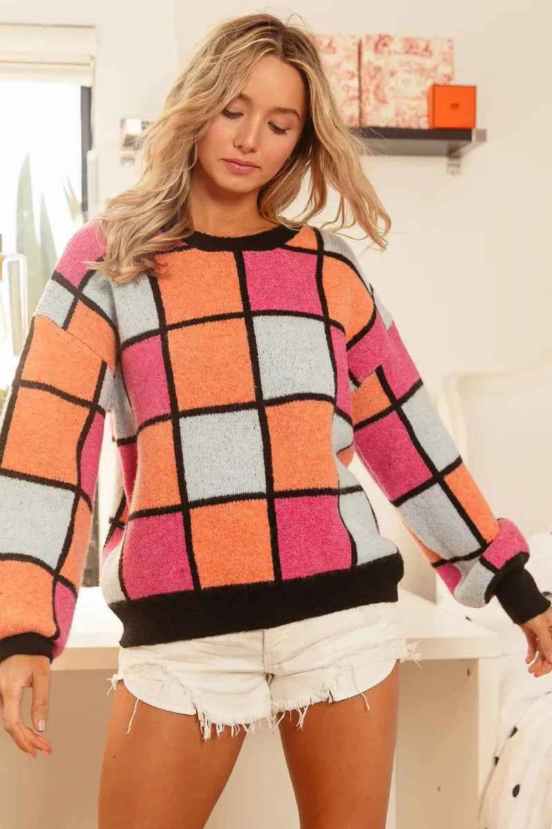 BiBi Multi Color Checker Pattern Sweater 318aab0eb3464366aa9592c8eef9c587-Max-Origin