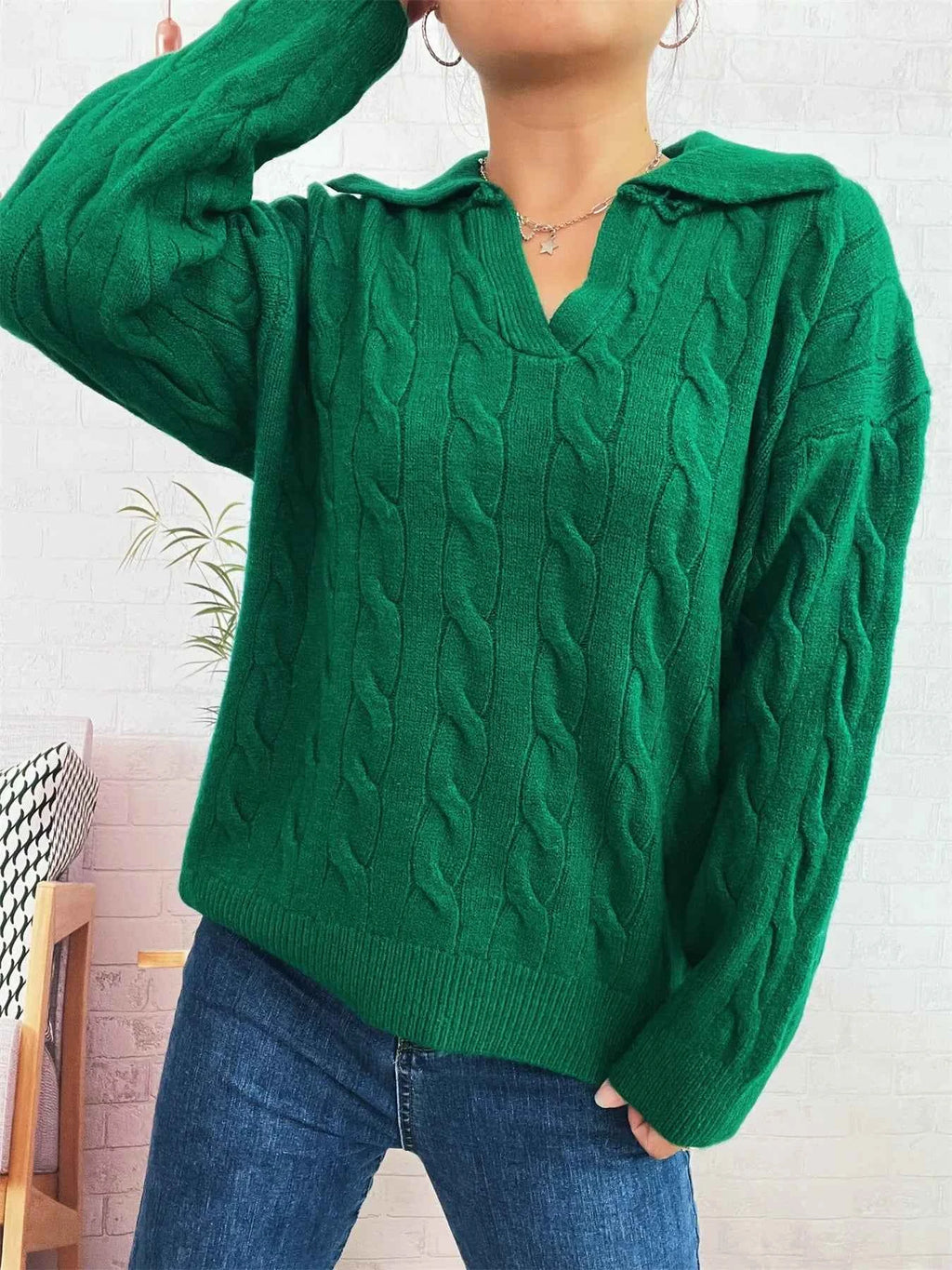 Cable Knit Johnny Collar Sweater 31a201215ef746e88898166b8ec65322-Max-Origin