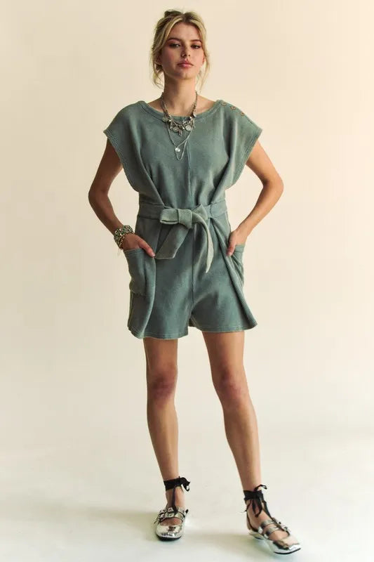 Davi & Dani Acid-Washed Waffle Knit Cuffed Sleeves Romper Light Teal 31b966a19af649b4ba509c63cb40b826-Max-Origin