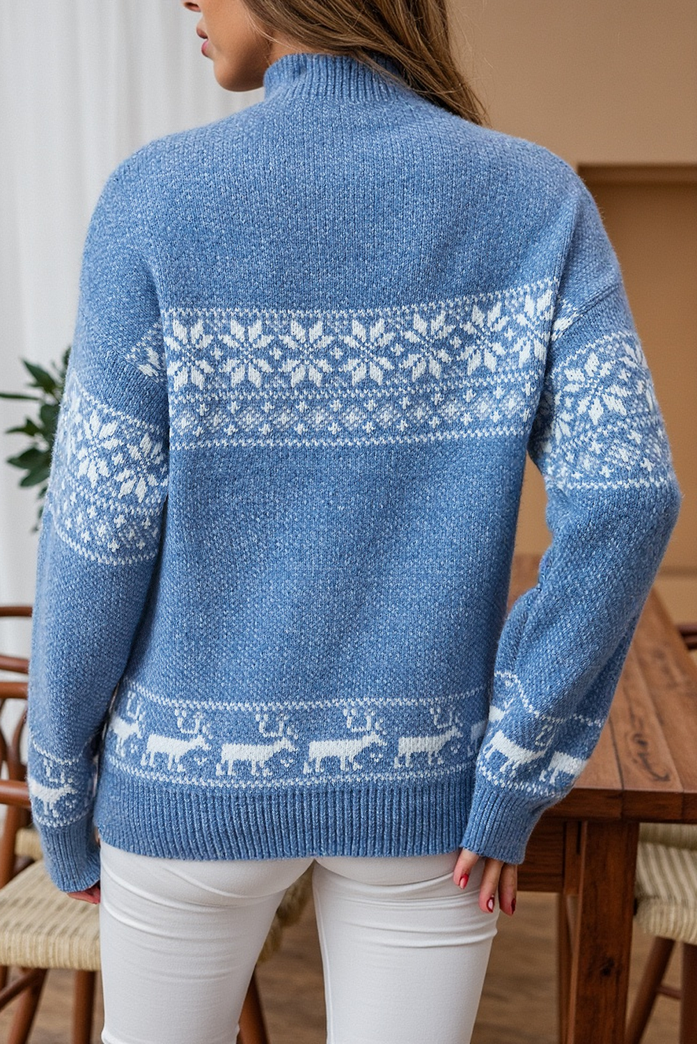 Ashleigh Blue Christmas Snowflake Jacquard Stand Neck Sweater 31b973a3f35d78dc