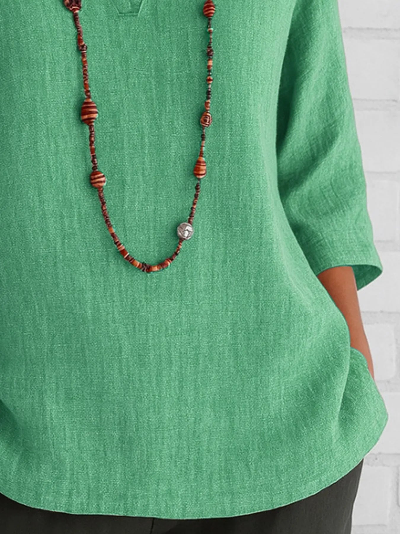 Full Size Notched Three-Quarter Sleeves Blouse Plus Size 31bfbca4-7188-4144-890f-a2406ab2aba5-Max-Origin