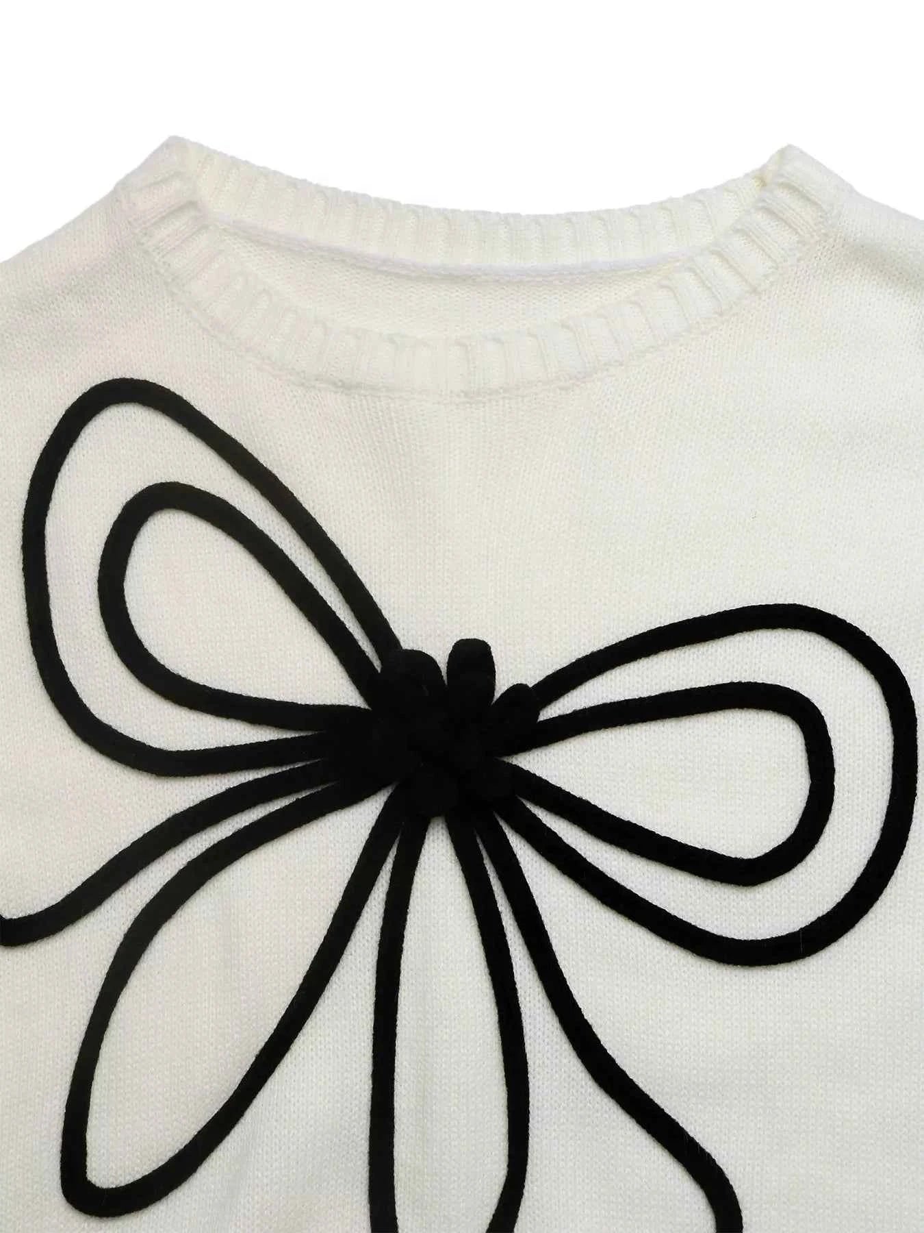 Bow Pattern Long Sleeve Sweater 324688939df74a9a8af47e02489e1923-Max-Origin