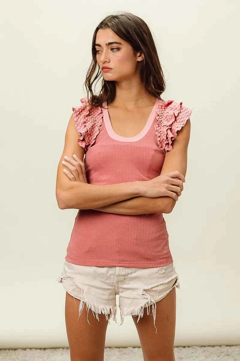 BiBi Rib Knit With Textured Ruffled Top 3246fe84b46e47dfbf85bee9a5b83d4e-Max-Origin