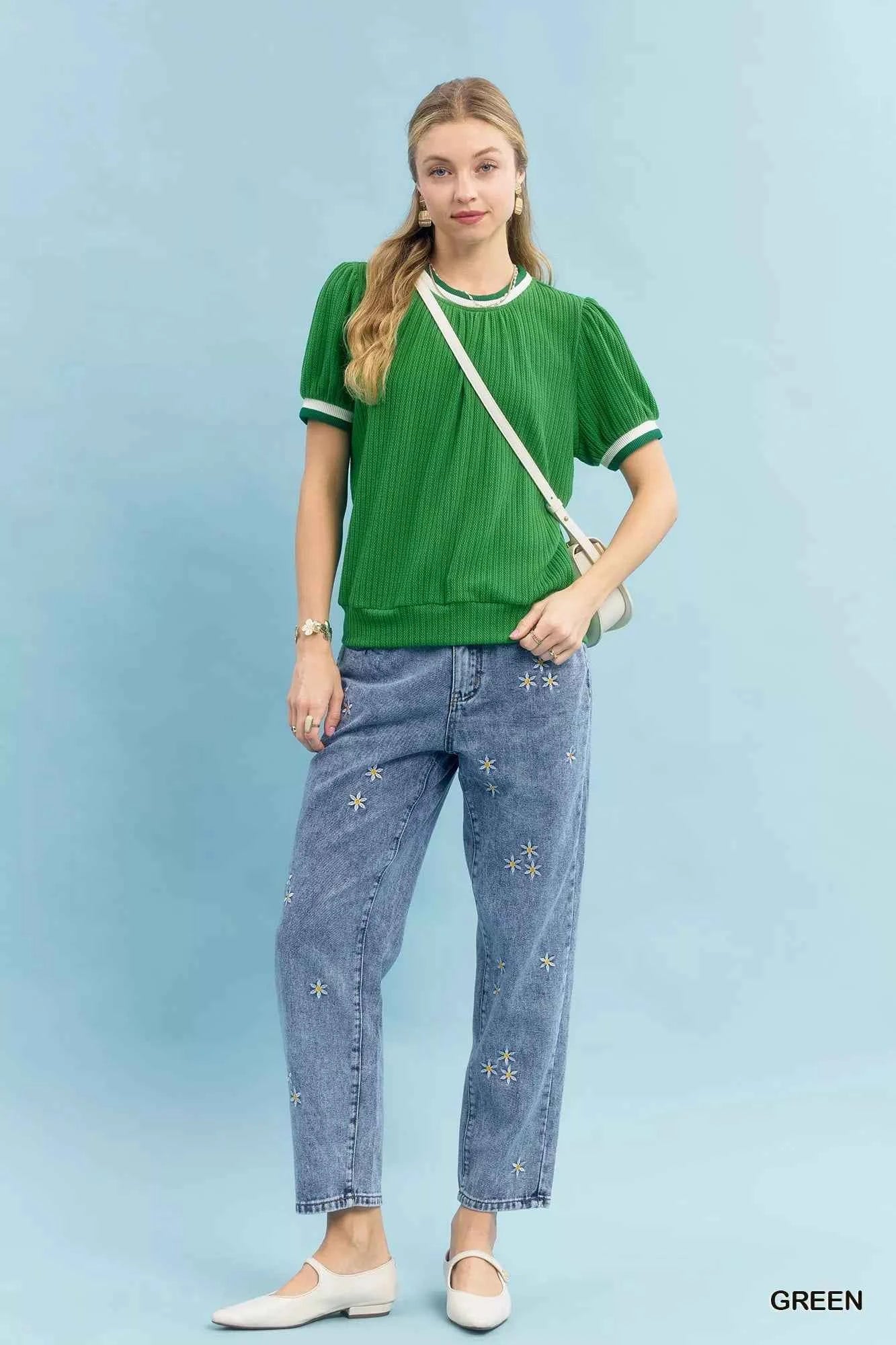 Umgee Puff Sleeve Knit Top with Contrast Rib Trim 32540b97-0f64-43ce-b2b0-9fd028084d65-Max-Origin