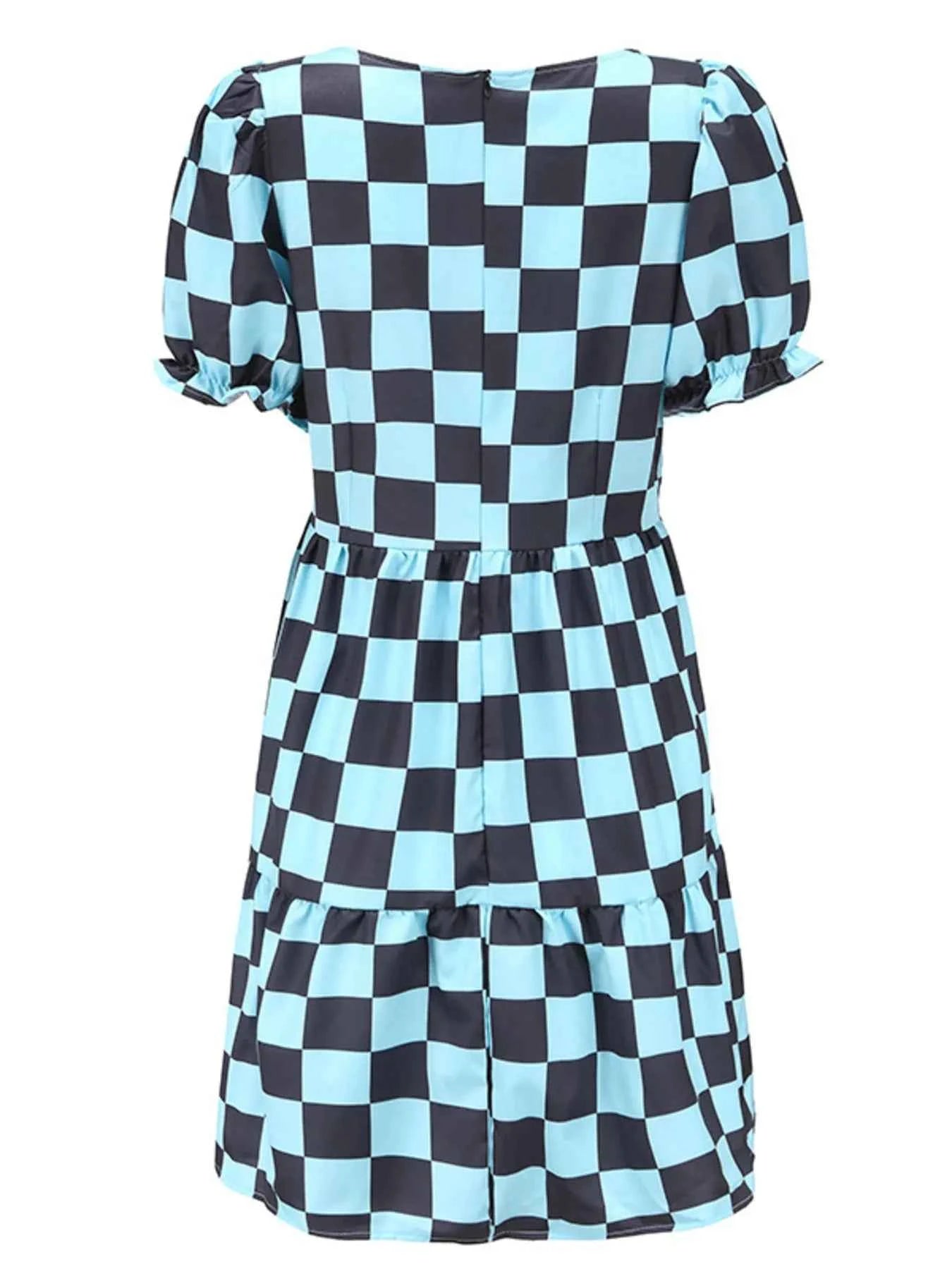 Checkered Short Sleeve Tiered Mini Dress 3278511d520f4936b6b6e5a10e95a94b-Max-Origin