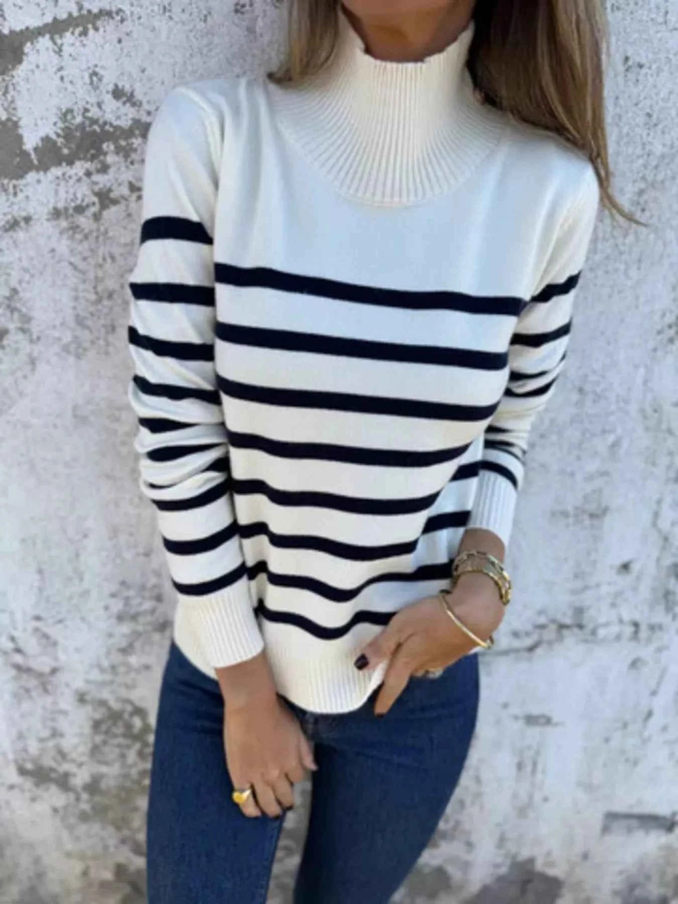 Full Size Striped Turtleneck Long Sleeve Sweater Plus Size White 327e5ca9b46a418bb9606942c592ca26-Max-Origin