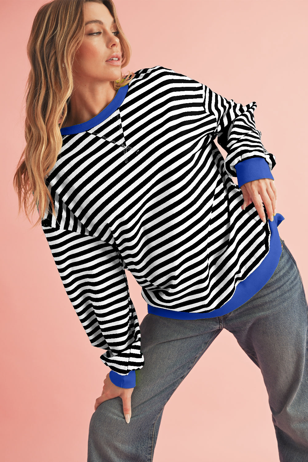 Black Stripe Contrast Edge Cross Seam Oversized Sweatshirt 328730af6509401f