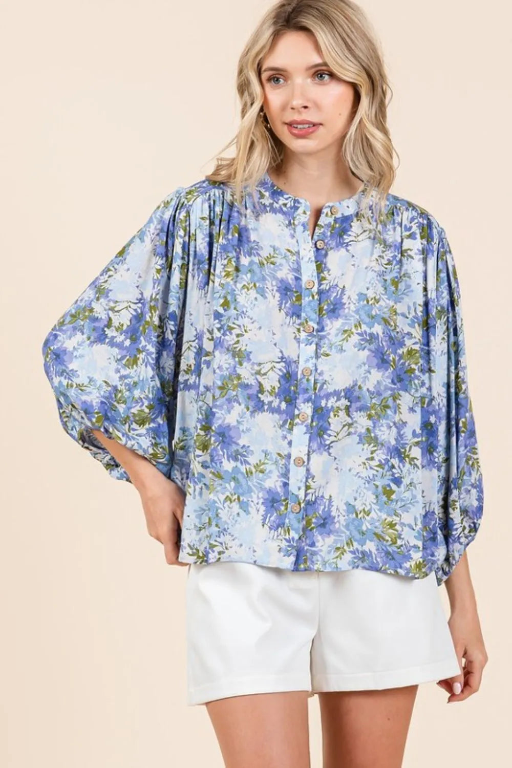 Mittoshop Flower Print Batwing Sleeve Button Down Blouse 3288ab43-019d-49bf-b73c-bbdbfae6133e-Max