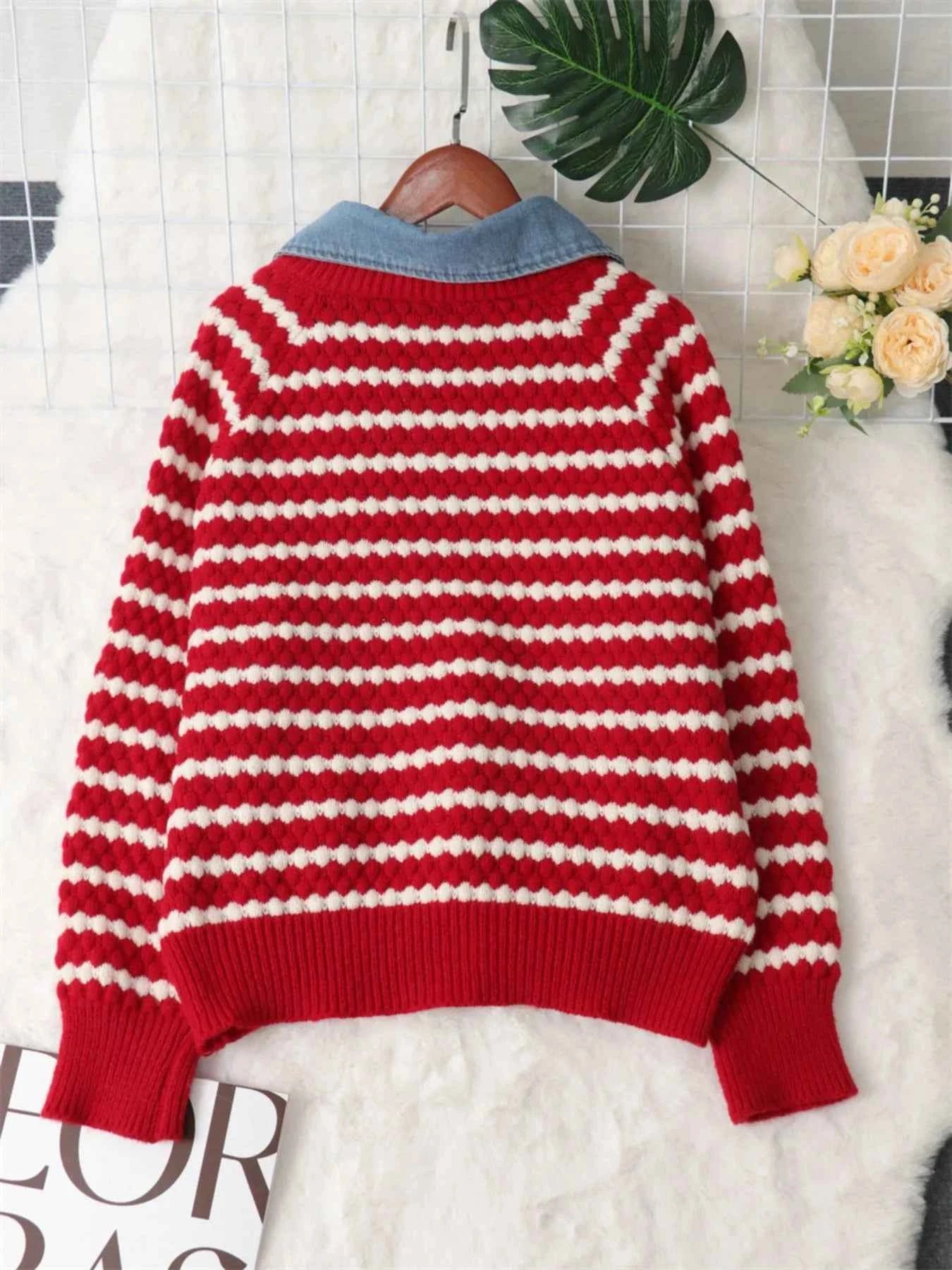 Contrast Striped Sweater with Denim Collar 328c6308-1b69-400d-9aaf-a9ced15d6415-Max-Origin