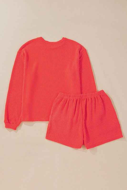Corded Knit Long Sleeve Top and Shorts Set 329d49d4-7224-49d8-bbb0-595b90a1a178