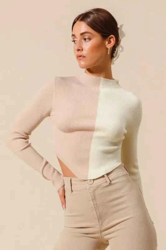 SO ME Color Block Fitted Crop Sweater Top 32ace864876c4cc09630386b350837c6-Max-Origin