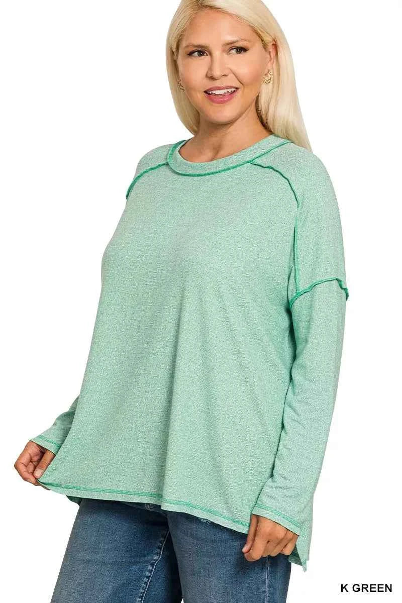 Zenana Full Size Melange Hacci Exposed Seam Hi-low Tee Plus Size 32adf150-80f0-4353-b3c9-7ff16285db8a-Max-Origin