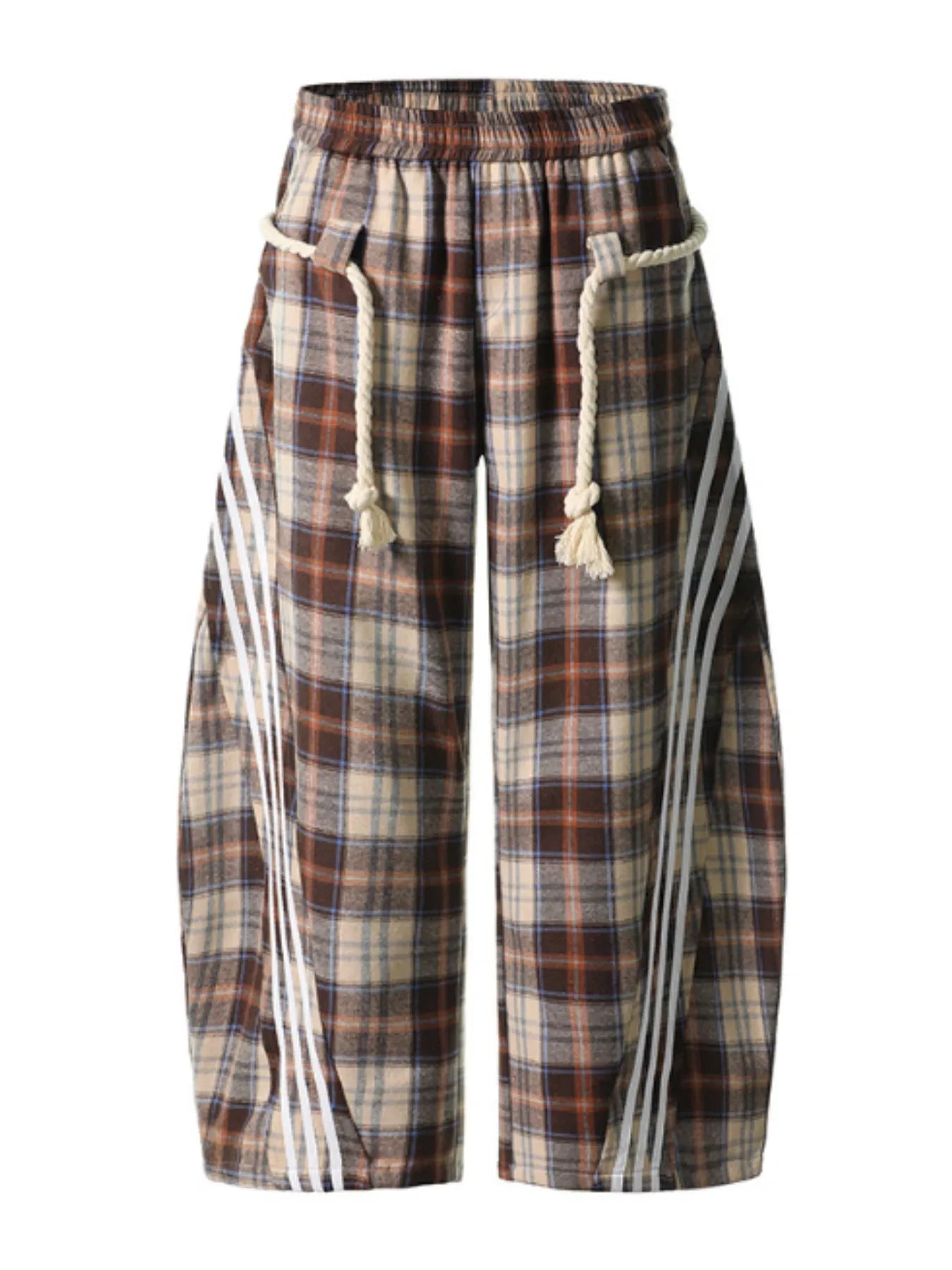 Plaid Casual Pants with Side Stripes Brown 32bdc1d4-984e-45bb-87c9-e4c7ced2ed64-Max-Origin