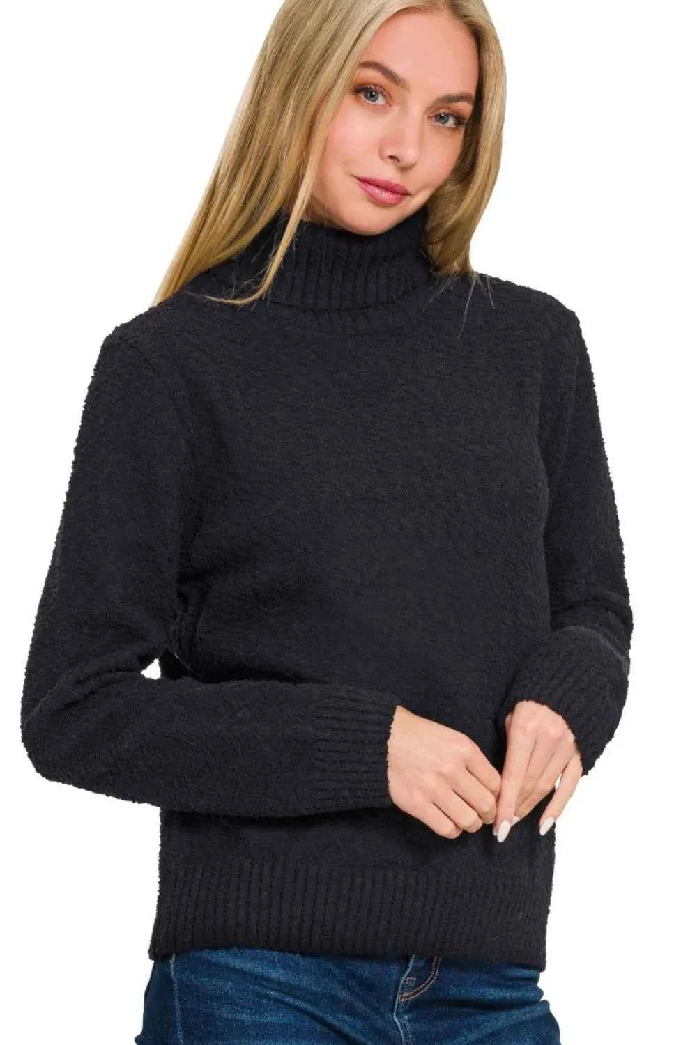 Zenana Turtle-neck Long Sleeve Sweater BLACK 32d7759b-ee24-435f-b28b-4c0d0d19f7eb-Max-Origin