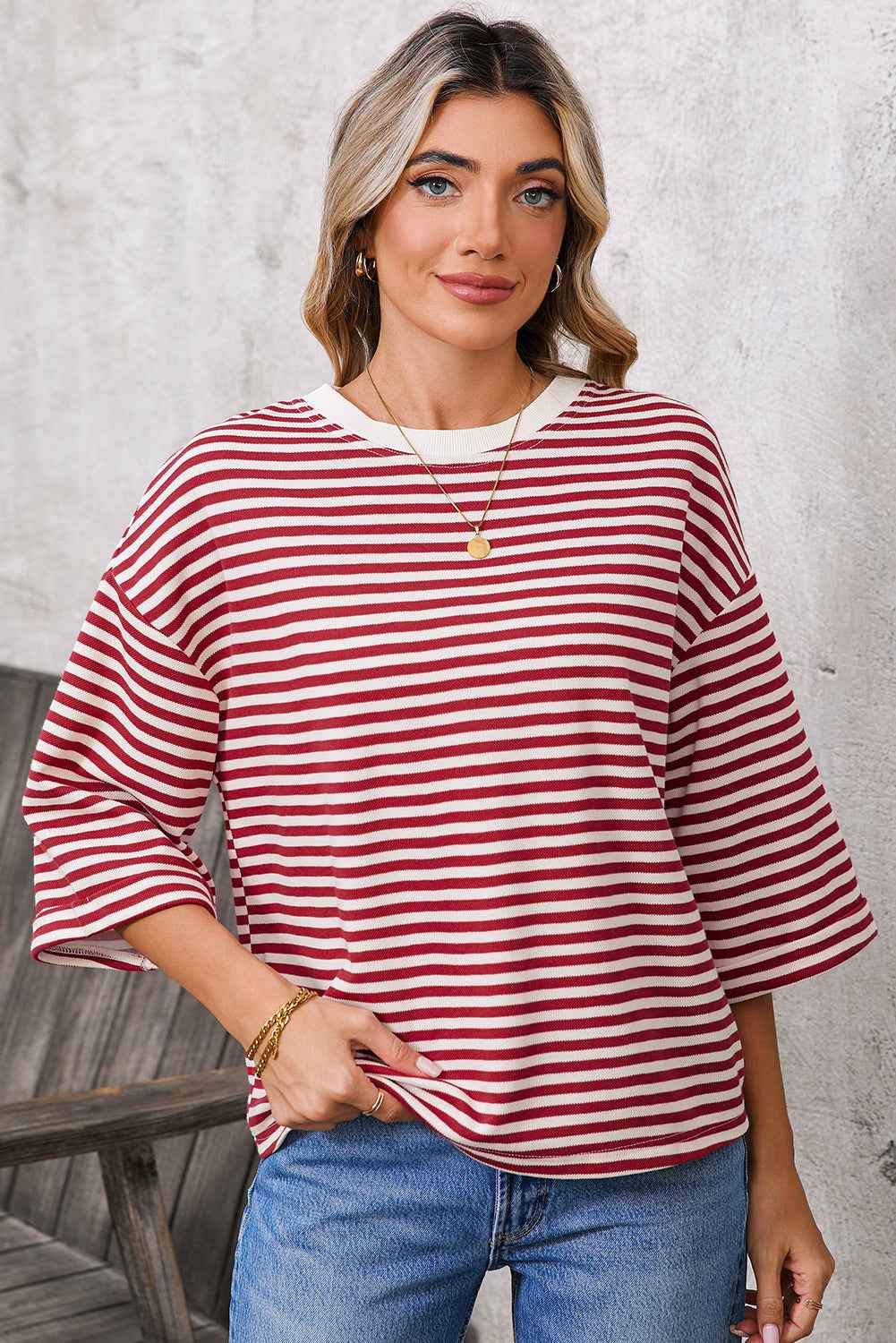 Red Striped Bowknot Backless T-Shirt 330b2f6b43d11f84
