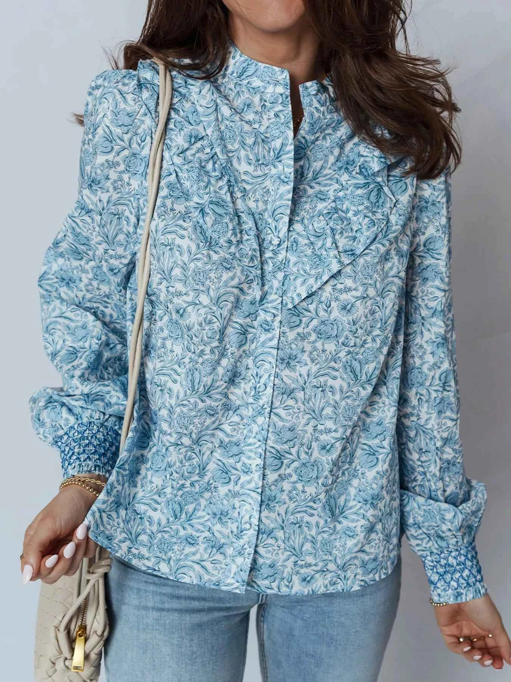 Floral Button Up Puff Sleeve Shirt 33426633ce5d43a89e810fa3952a16cc-Max-Origin